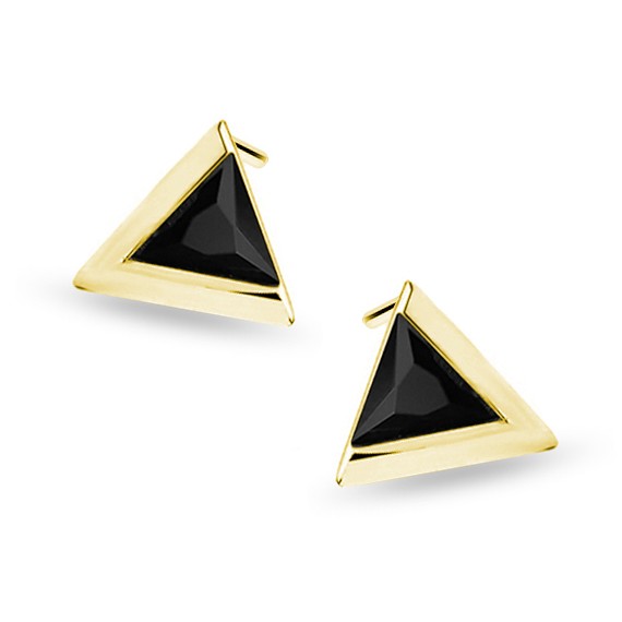 Srebrne kolczyki pr.925 trójkąty z czarną cyrkonią, pozłacane