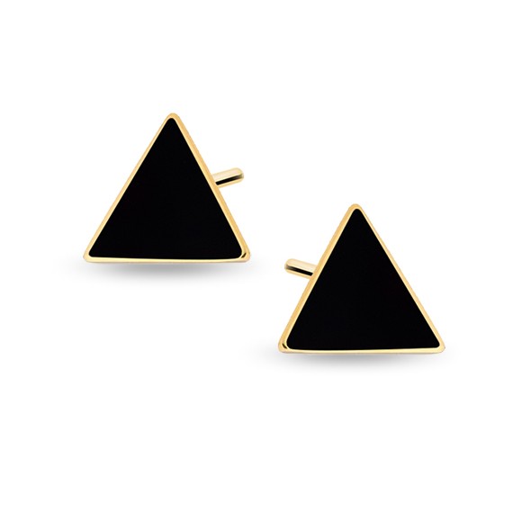 Srebrne pozłacane kolczyki pr.925 czarne emaliowane trójkąty- różowe złoto