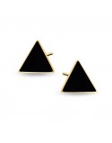 Srebrne pozłacane kolczyki pr.925 czarne emaliowane trójkąty- różowe złoto