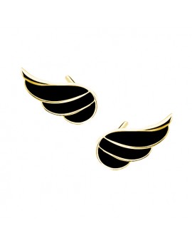Srebrne kolczyki - skrzydła z czarną emalią pr. 925 pozłacane