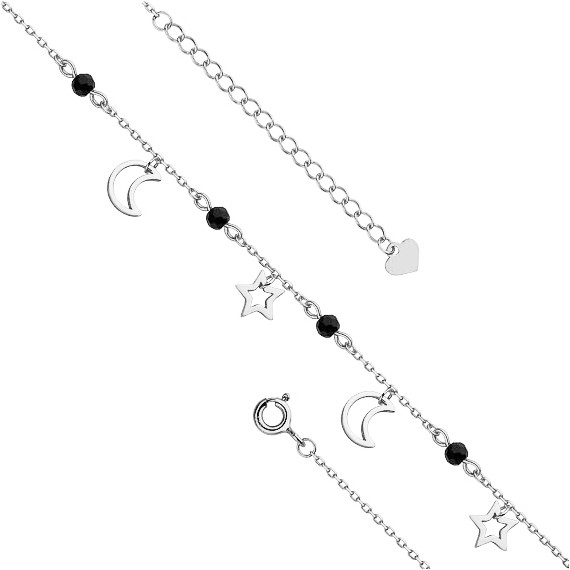 Srebrna bransoletka na nogę pr.925  z gwiazdkami i księżycami