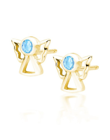 Srebrne pozłacane pr.925 kolczyki aniołki z akwamarynową cyrkonią