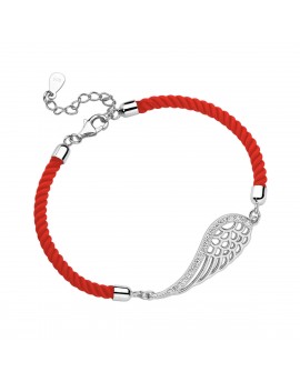Srebrna pr.925 bransoletka z czerwonym sznurkiem - skrzydło