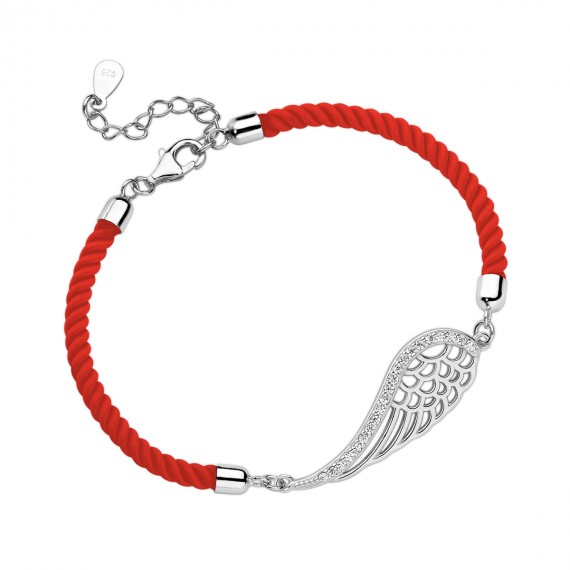 Srebrna pr.925 bransoletka z czerwonym sznurkiem - skrzydło