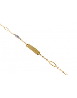 Złota bransoletka celebrytka- blaszka z elementem białego złota
