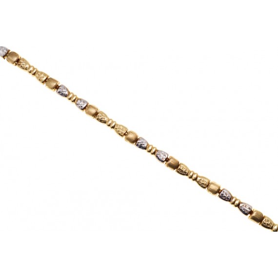 Złota elegancka bransoletka z dodatkiem białego złota oraz frezami- kokardki