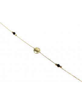 Złota bransoletka celebrytka- koło wraz z kamieniami i diamentowanymi kulkami