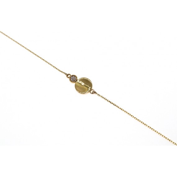 Złota bransoletka celebrytka- koło wraz z kółkiem wysadzanym cyrkoniami