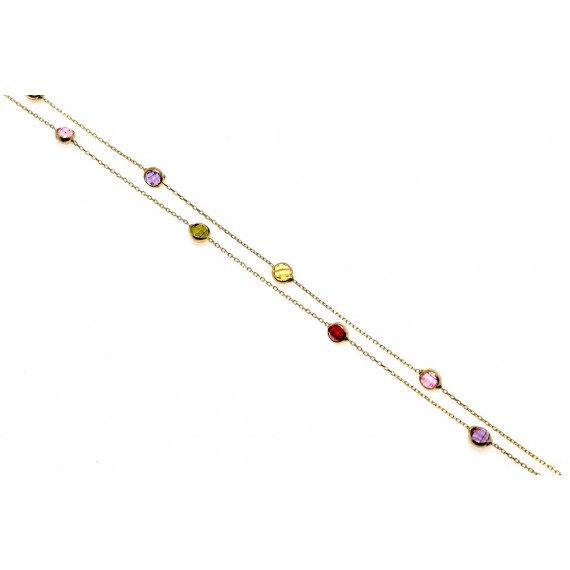 Złota podwójna bransoletka- kolorowe cyrkonie
