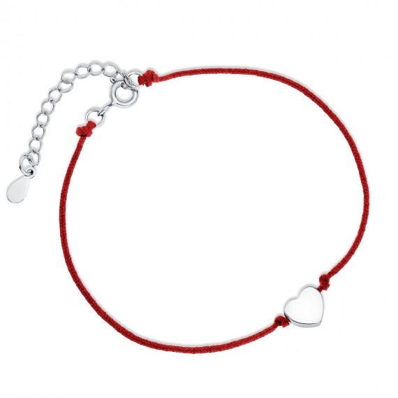 Srebrna pr.925 bransoletka z czerwonym sznurkiem - serce