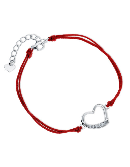 Srebrna pr.925 bransoletka z podwójnym czarnym sznurkiem - serce z cyrkoniami