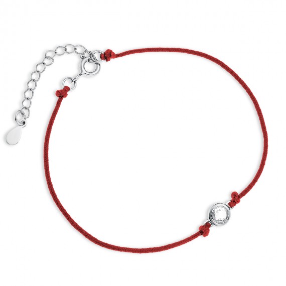 Srebrna pr.925 bransoletka z czerwonym sznurkiem i białą cyrkonią