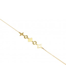 Złota bransoletka celebrytka - modne kwiatki z frezowanymi okręgami