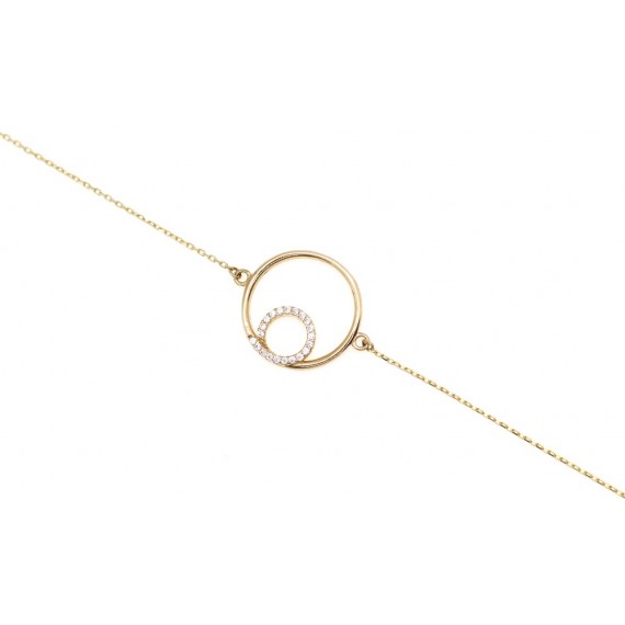 Złota bransoletka- podwójny okrąg z cyrkoniami