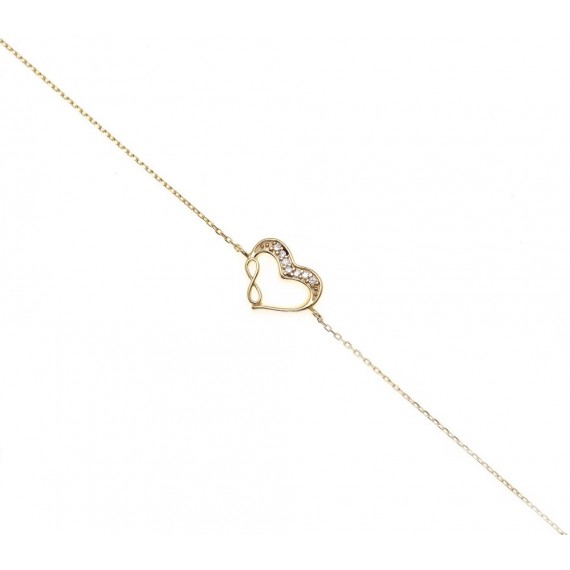 Złota bransoletka- serce z cyrkoniami i znakiem nieskończoności