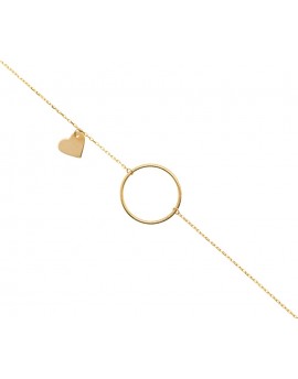 Złota bransoletka celebrytka - okrąg z wiszącym elementem w kształcie serca