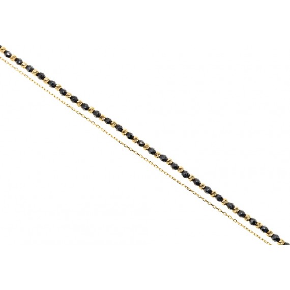 Złota podwójna bransoletka- hematyt z diamentowanymi kulkami