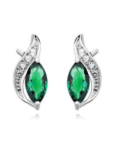 Srebrne kolczyki pr.925 kwiatek ze szmaragdową cyrkonią