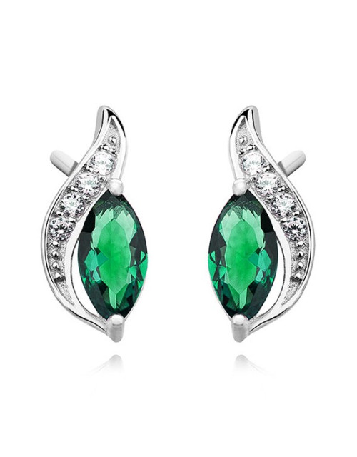 Srebrne kolczyki pr.925 kwiatek ze szmaragdową cyrkonią