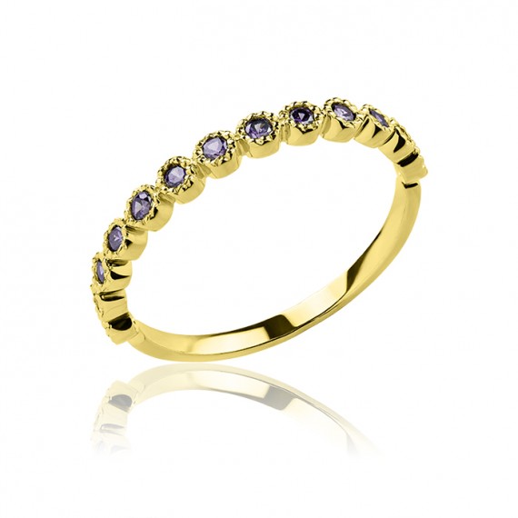 Złoty pierścionek fioletowe cyrkonie
