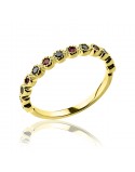 Złoty pierścionek czarno-rubinowe cyrkonie