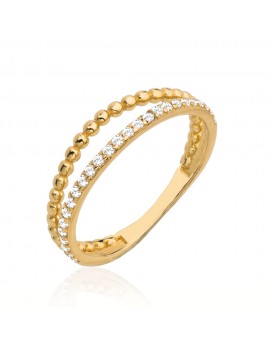 Złoty pierścionek podwójny kuleczki z cyrkoniami