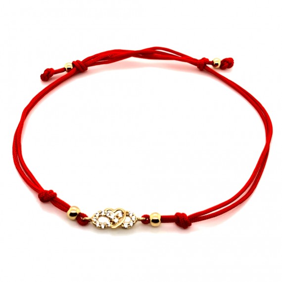 Bransoletka - czerwony sznurek ze złotymi elementami pr. 585