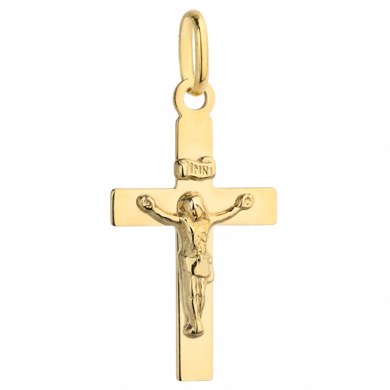 Złoty krzyżyk gladki z wizerunkiem Jezusa