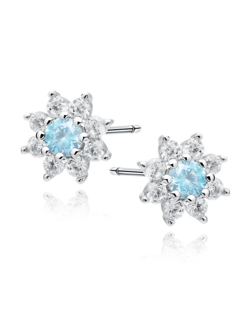 Srebrne kolczyki pr.925 kwiatek z szafirową cyrkonią