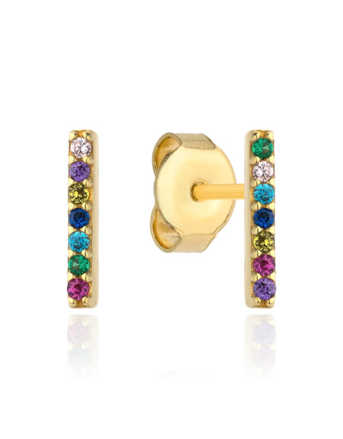 Kolczyki złote prostokąty z kolorowymi kamieniami (Gramatura: 0.90)