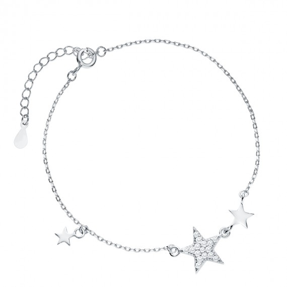 Srebrna bransoletka celebrytek pr. 925 - gwiazdy z białymi cyrkoniami