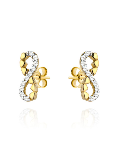 Kolczyki złote znak nieskończoności, cyrkonie i serduszka (Gramatura: 0.97)