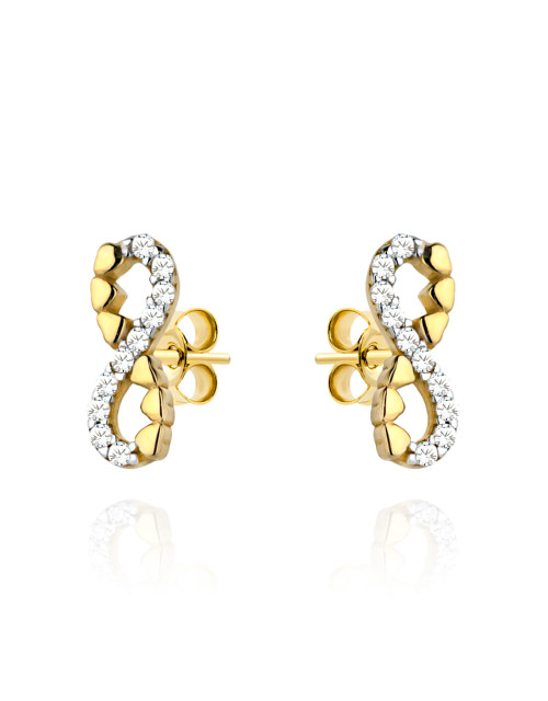 Kolczyki złote znak nieskończoności, cyrkonie i serduszka (Gramatura: 0.97)