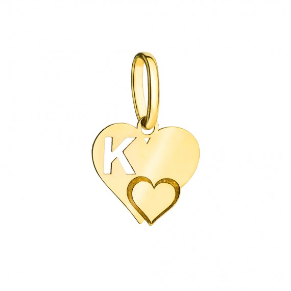 Złota zawieszka- serce z literką K