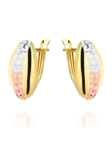 Kolczyki złote owal diamentowany trzy kolory złota (Gramatura: 1.78)