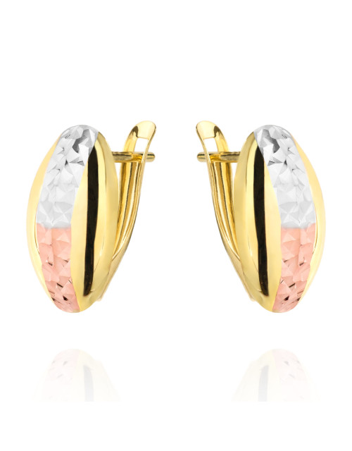 Kolczyki złote owal diamentowany trzy kolory złota (Gramatura: 1.78)