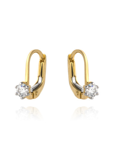 Kolczyki złote pojedyncza cyrkonia na angielskim zapięciu (Gramatura: 0.97)