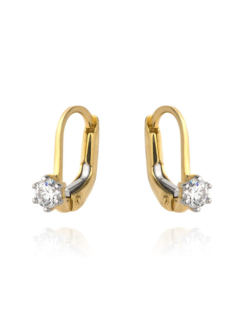 Kolczyki złote pojedyncza cyrkonia na angielskim zapięciu (Gramatura: 0.97)