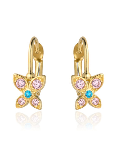 Kolczyki złoty kwiatuszek z kolorowymi kamieniami (Gramatura: 1.43)