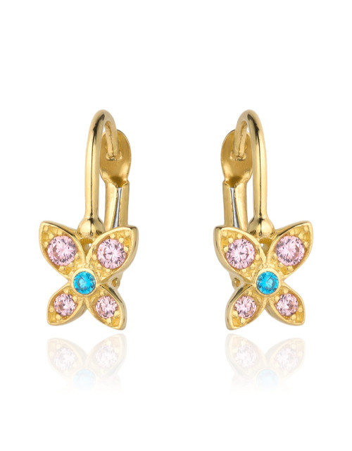 Kolczyki złoty kwiatuszek z kolorowymi kamieniami (Gramatura: 1.43)