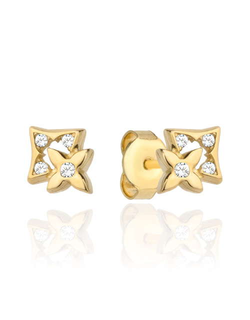 Kolczyki złoty kwiatuszek w kwadraciku z cyrkoniami (Gramatura: 0.93)
