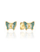Kolczyki złote motylki z niebieskim kamieniem i białą cyrkonią (Gramatura: 1.23)