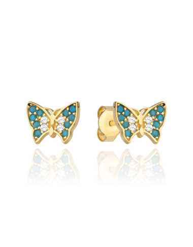 Kolczyki złote motylki z niebieskim kamieniem i białą cyrkonią (Gramatura: 1.23)