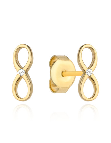Złote kolczyki znak nieskończoności z cyrkonią (Gramatura: 0.84)