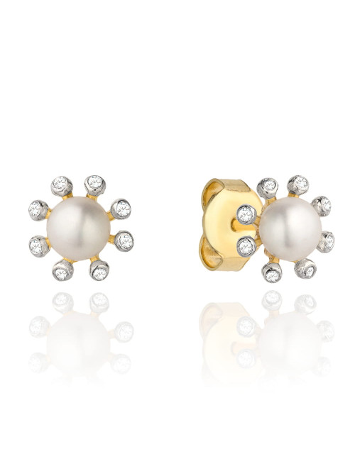 Kolczyki złote kwiatuszek z perły i cyrkonii (Gramatura: 1.39)