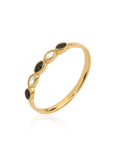 Pierścionek złoty łezki z czarnych kamieni i cyrkonii (Rozmiar:15 pr. 585 Gramatura: 1.21)