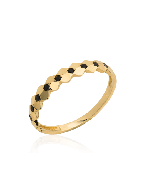 Pierścionek złoty czarne kamienie i romby (Rozmiar:10 pr. 585 Gramatura: 1.30)