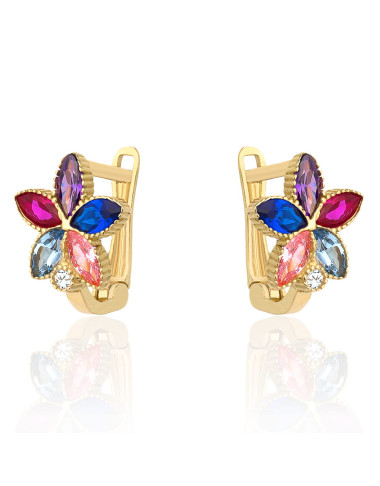 Kolczyki złote kwiatki z kolorowymi kamieniami (Gramatura: 1.19)