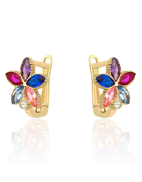Kolczyki złote kwiatki z kolorowymi kamieniami (Gramatura: 1.19)
