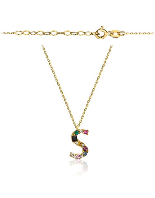 Naszyjnik złoty litera S z kolorowymi kamieniami (Gramatura: 1.47)